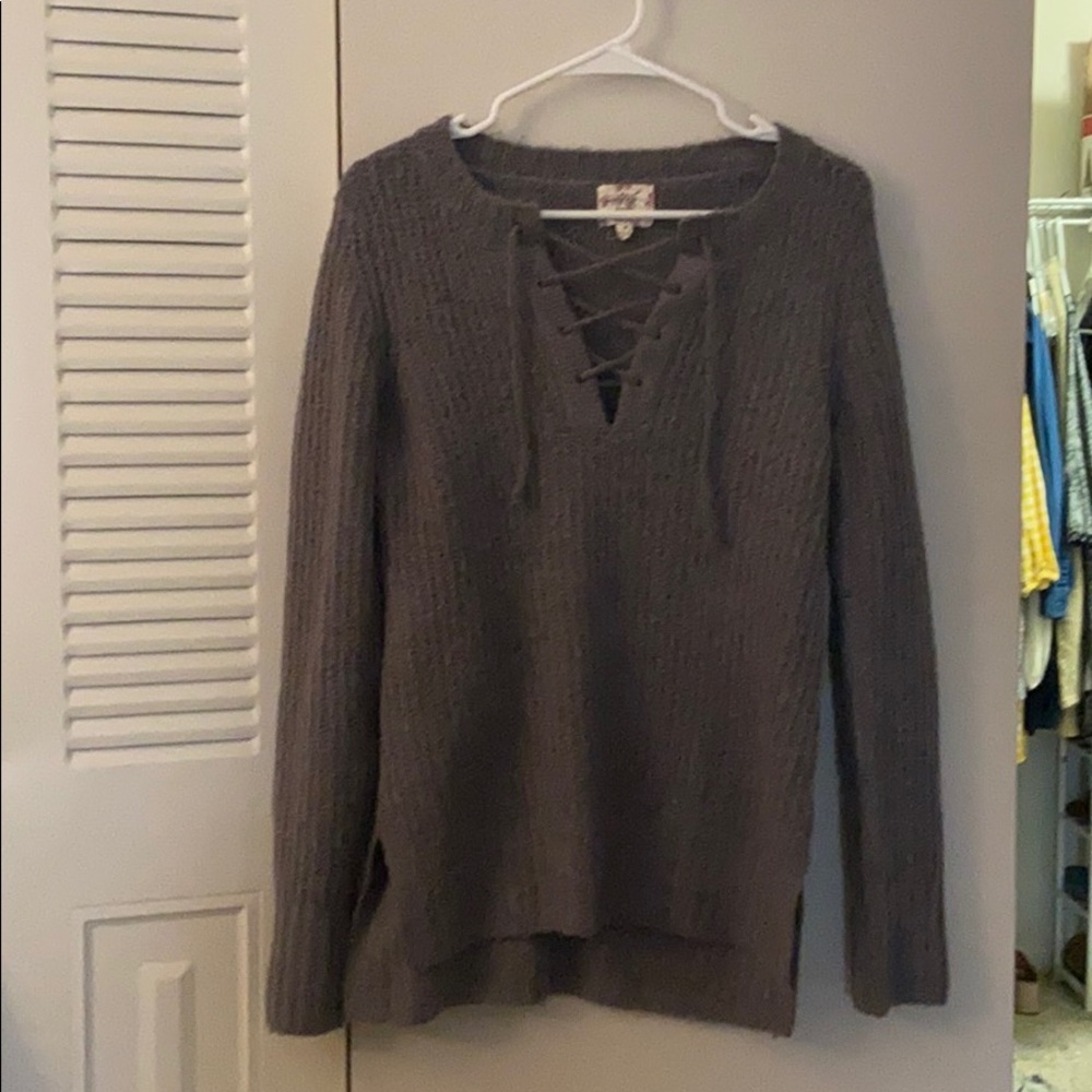 Gray lace up sweater